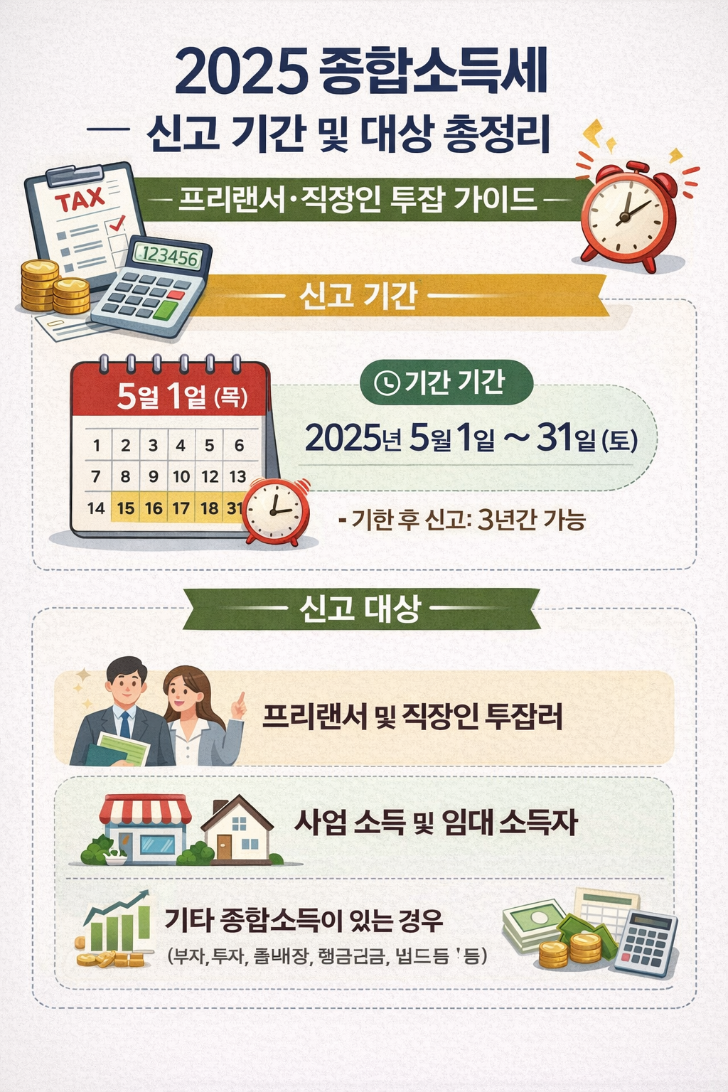 2025 종합소득세 신고 기간 및 대상 총정리: 프리랜서&middot;직장인 투잡 가이드