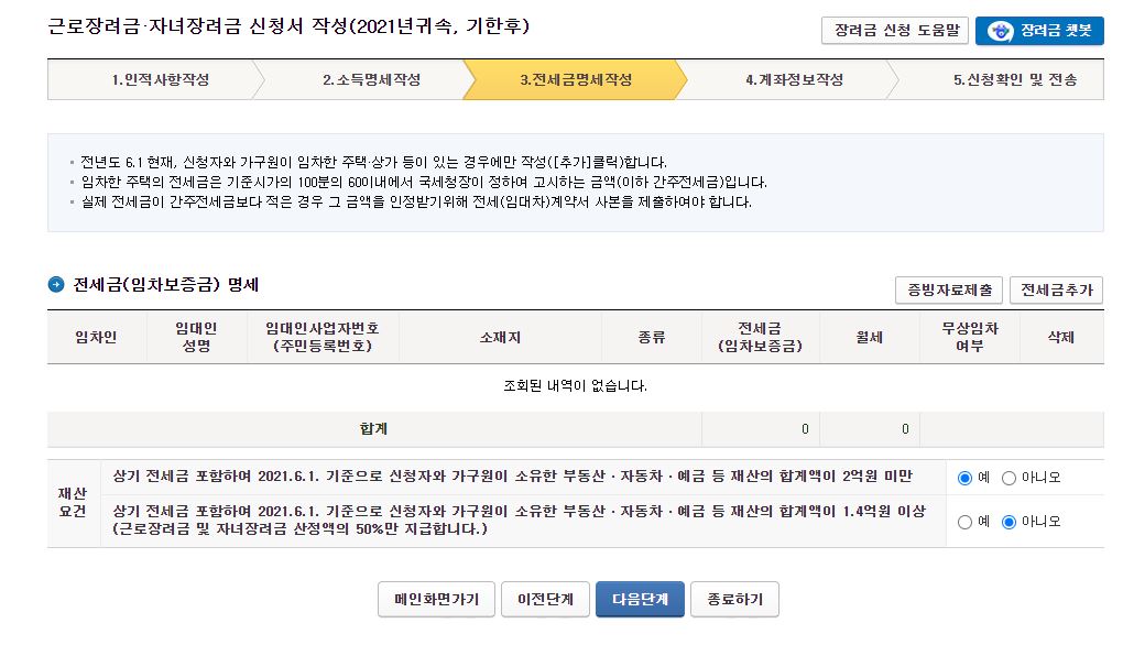 전세금(임차 보증금) 명세