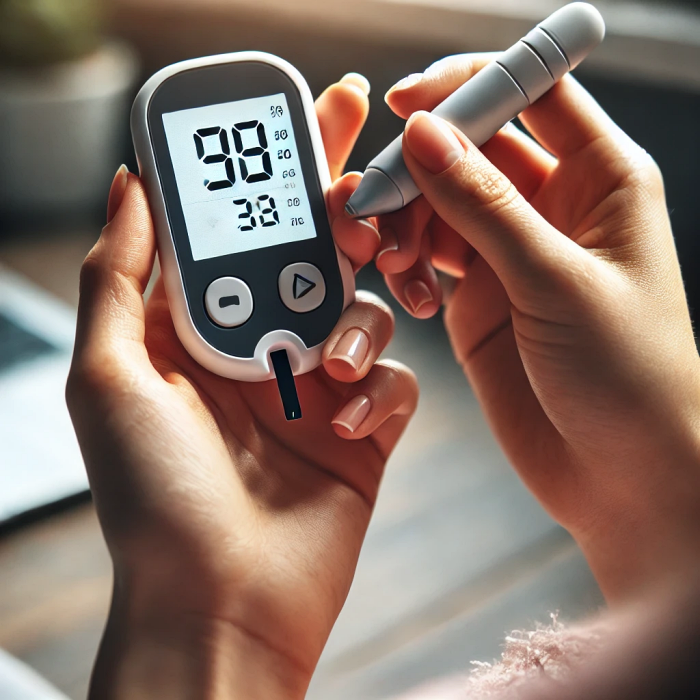 혈당계를 사용해 혈당을 측정하는 장면.