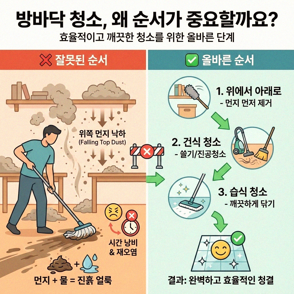깨끗한 집 만들기 방바닥 청소 순서 완벽 가이드