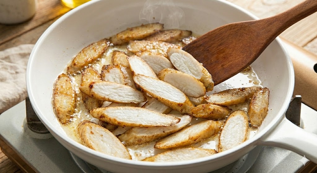 들기름의 식물성 지방 성분이 더덕 속 사포닌의 체내 흡수율을 비약적으로 높여 혈관 독소를 제거하고 기력을 보강하는 고영양 더덕 조리법