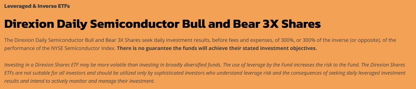 출처 - 디렉시온 홈페이지. SOXL 설명