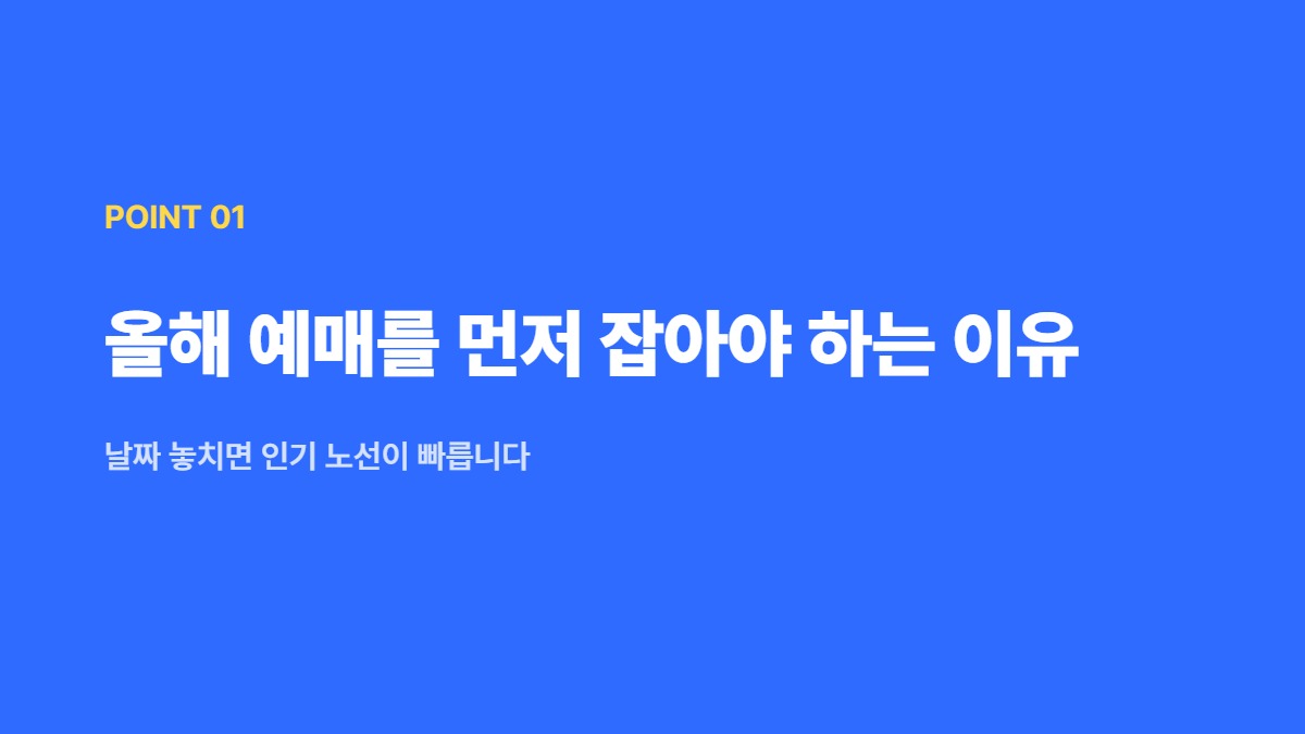 올해 예매를 먼저 잡아야 하는 이유 — 날짜 놓치면 인기 노선이 빠릅니다