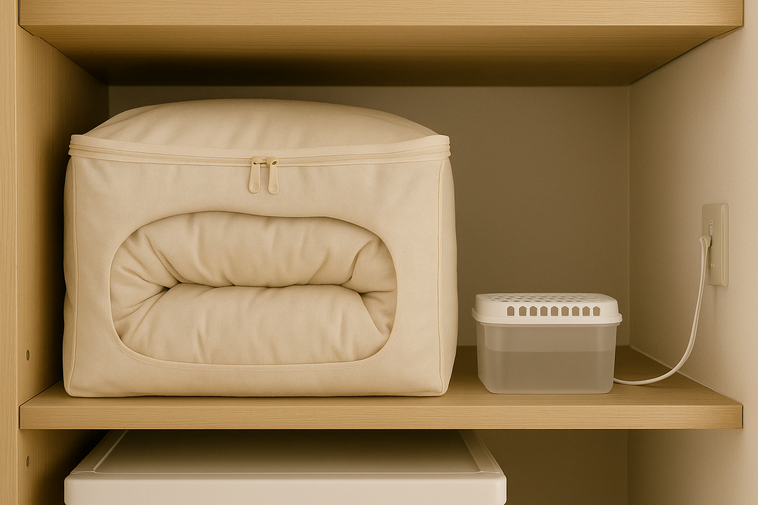 천 커버와 제습제로 보관된 이불