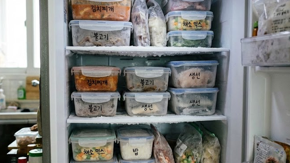 냉장고에 냉장 냉동해논 모습