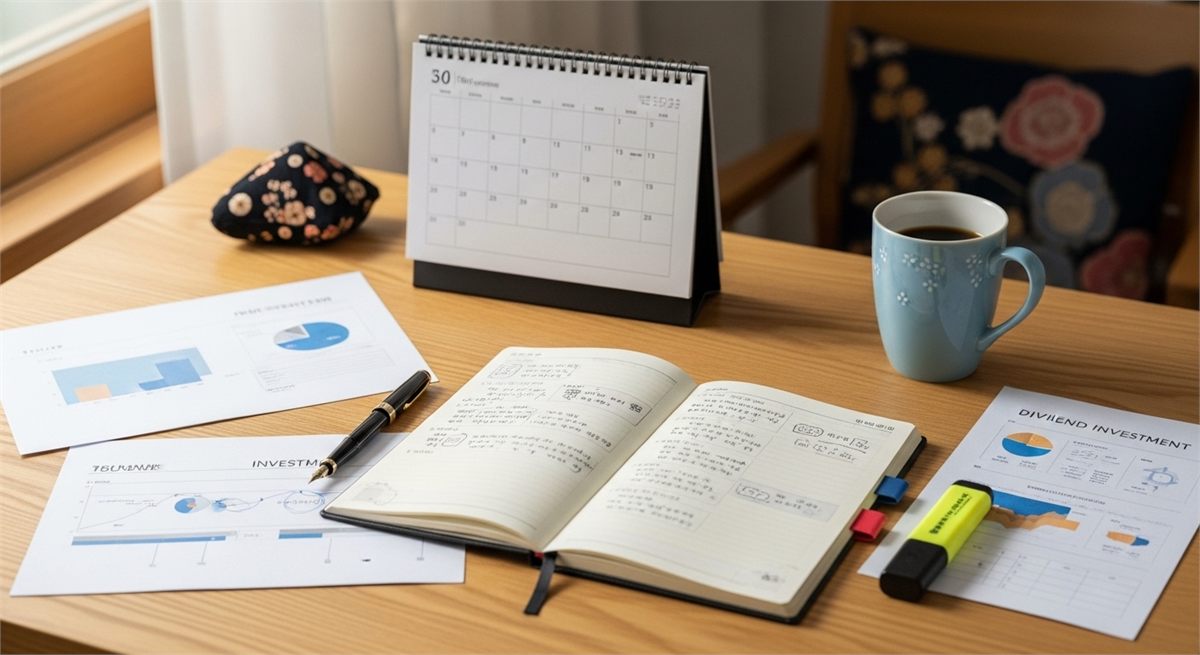 배당 계획을 세우는 투자 책상 전경 