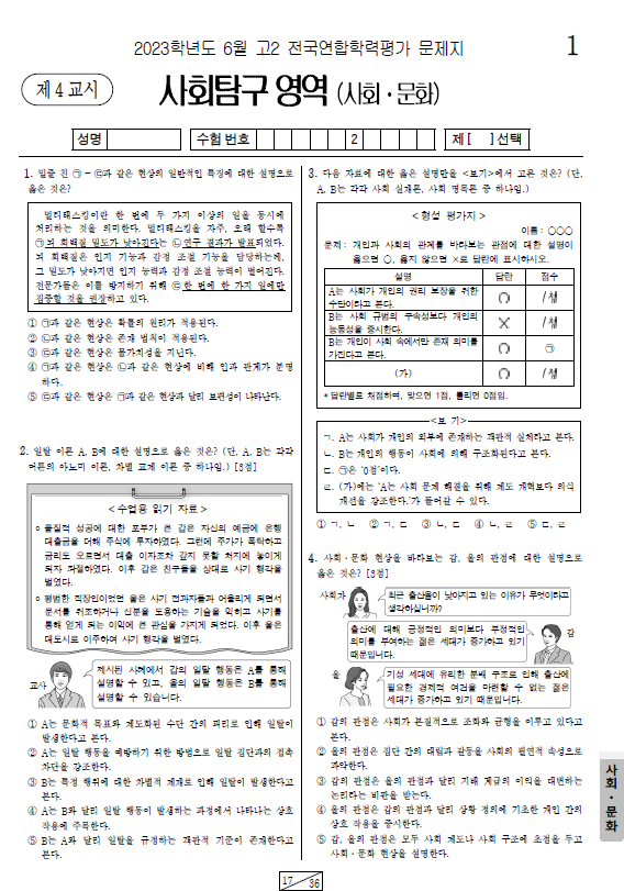 2023-6월-고2-모의고사-사회 문화-기출문제-다운