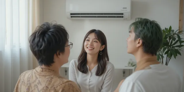 에어컨 냄새 제거 후 깨끗한 바람을 즐기는 가족의 모습