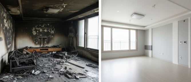 연립 화재 복구 전후