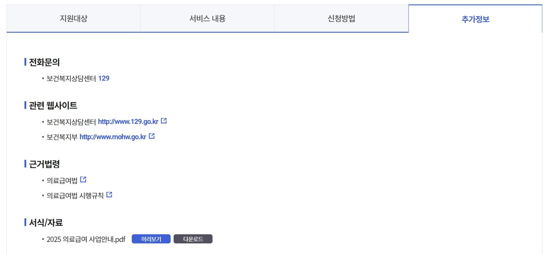 의료급여(요양비)신청, 지원대상, 지원항목, 지원금액
