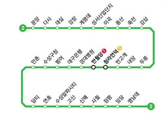 대구2호선 정차 노선도