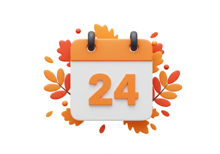 9월 24일 오후 1시 화담숲 예약 오픈일을 나타내는 달력 아이콘과 가을 단풍잎