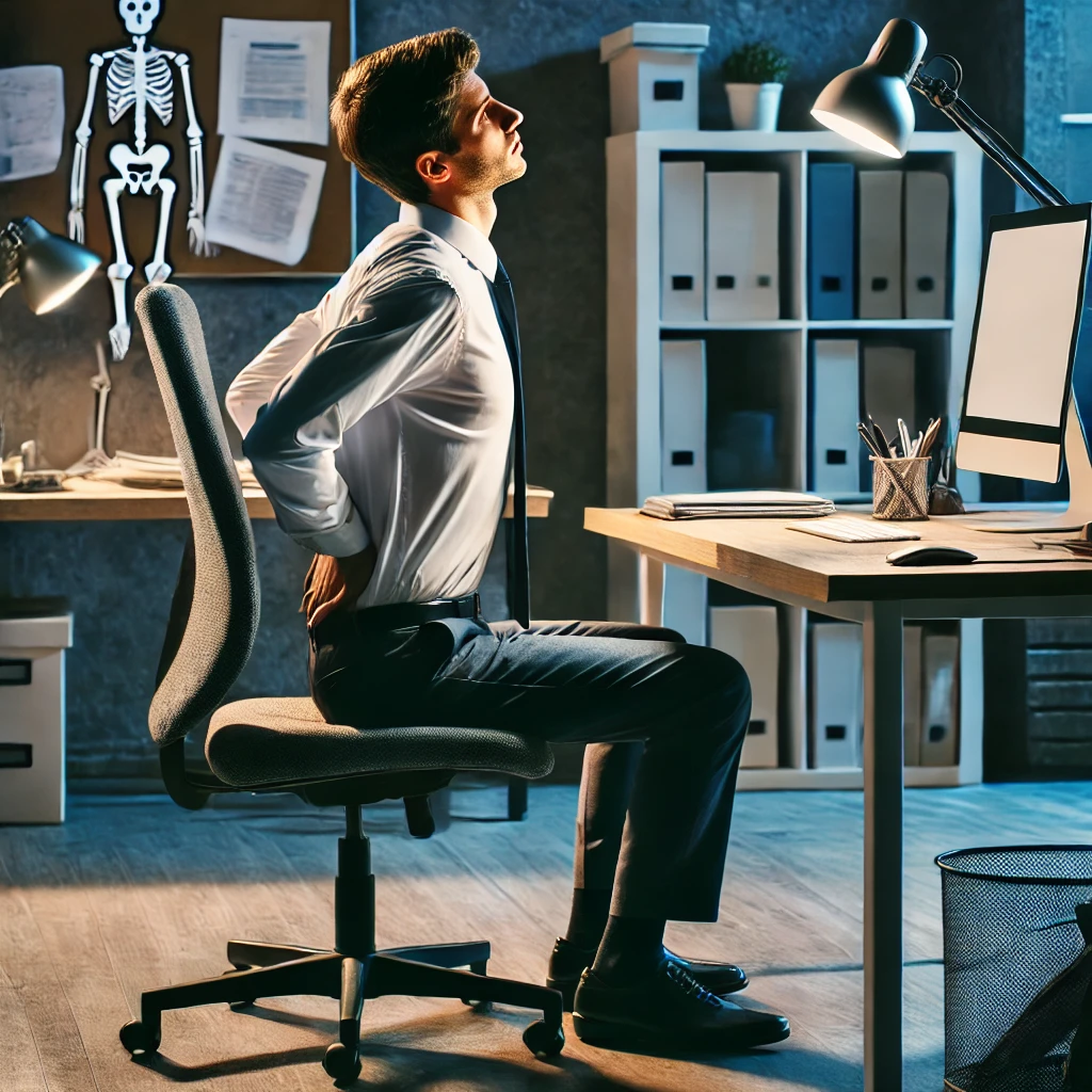 허리가 아픈 직장인의 스트레칭 사진