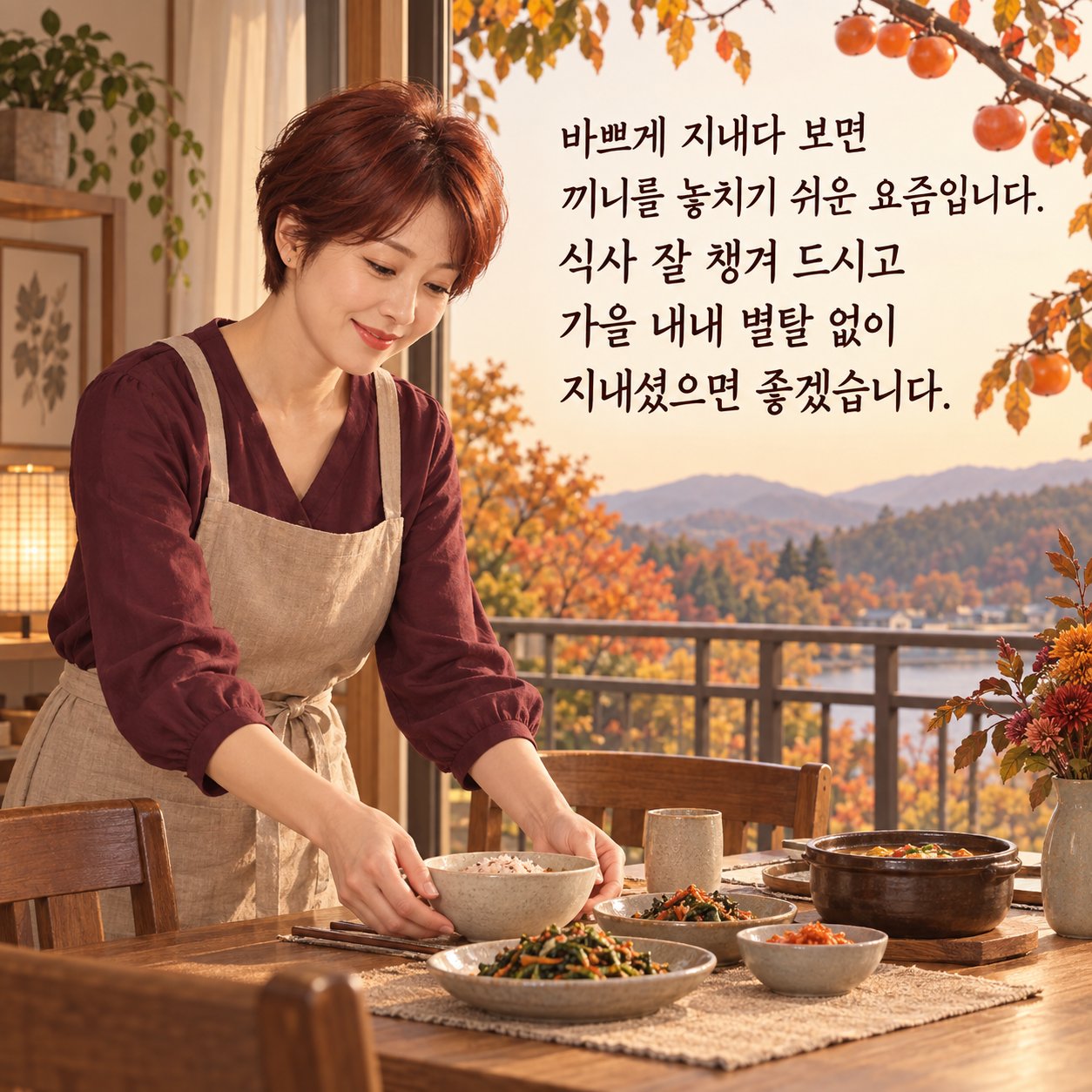가을 환절기 건강 인사 이미지 8 — 바쁘게 지내다 보면 끼니를 놓치기 쉬운 요즘입니다. 식사 잘 챙겨 드시고 가을 내내 별탈 없이 지내셨으면 좋겠습니다.