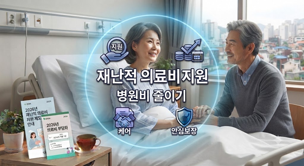 부상으로 장기간 치료를 받으면서 병원에 있는 모습, 의료비 지출이 심한 저소득층이라 재난적 의료비 지원 요건에 해당