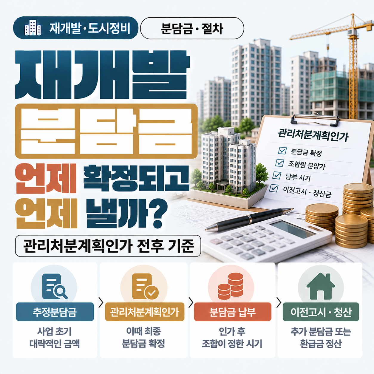 재개발 관리처분계획인가와 분담금 확정&middot;납부 시기를 보여주는 단계별 안내 이미지