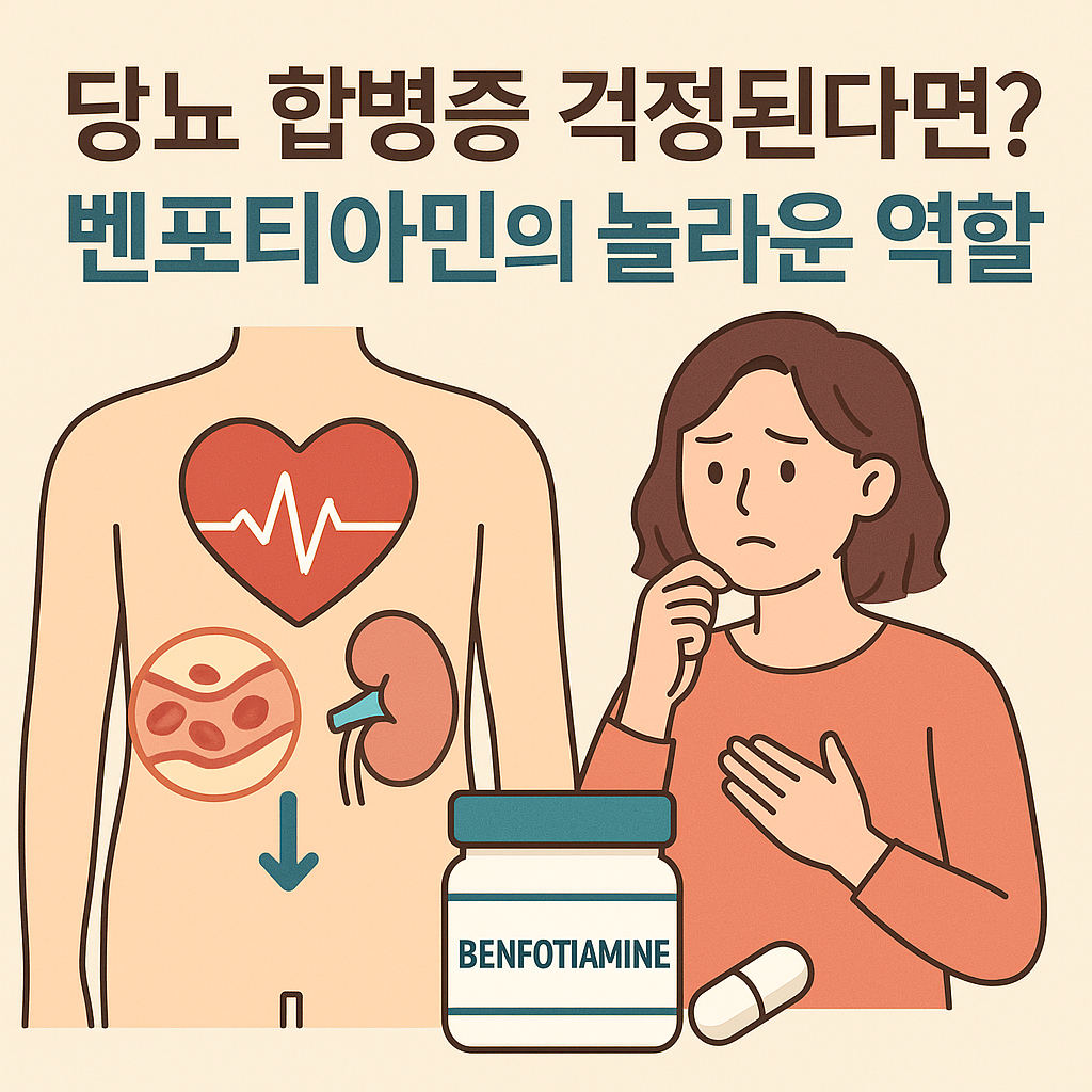 벤포티아민 약통과 걱정이 가득한 얼굴을 한 여성