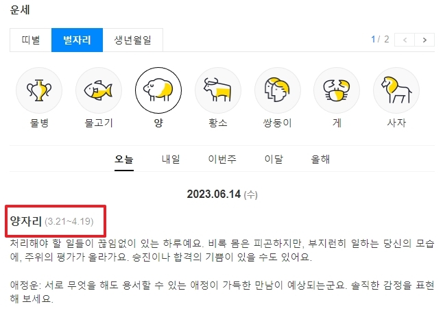 양자리의 날짜 정보