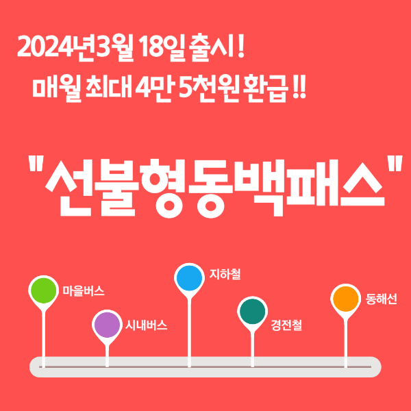 선불형 동백패스, 동백전, 매월 최대 4만 5천원 환급, 3월 18일부터 시작