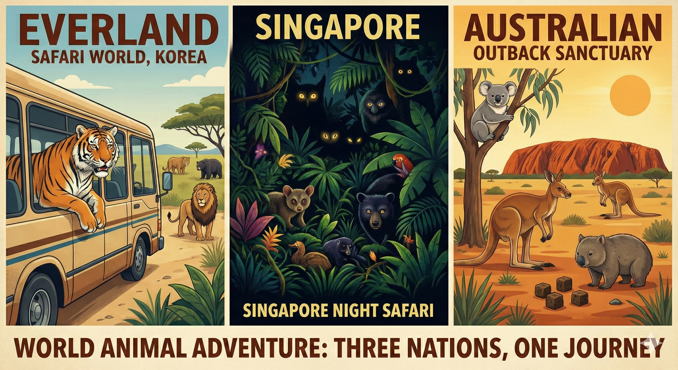 한국, 싱가폴, 호주 대표 동물원 이미지