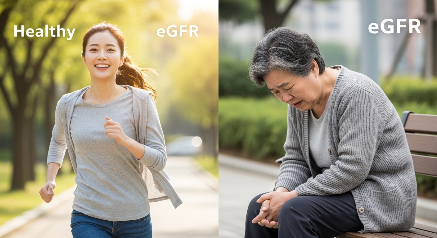 힘차게 뛰어가는 사람의 활기찬 모습과 지친 표정으로 앉아있는 사람의 모습을 나란히 비교한 사진