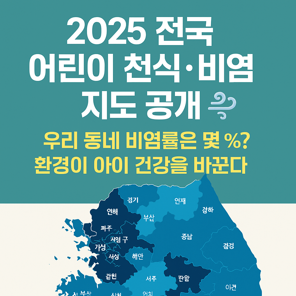 “대한민국 어린이 천식·비염 유병률 지도 인포그래픽 (출처 KBS 뉴스, 2025년 기준)”