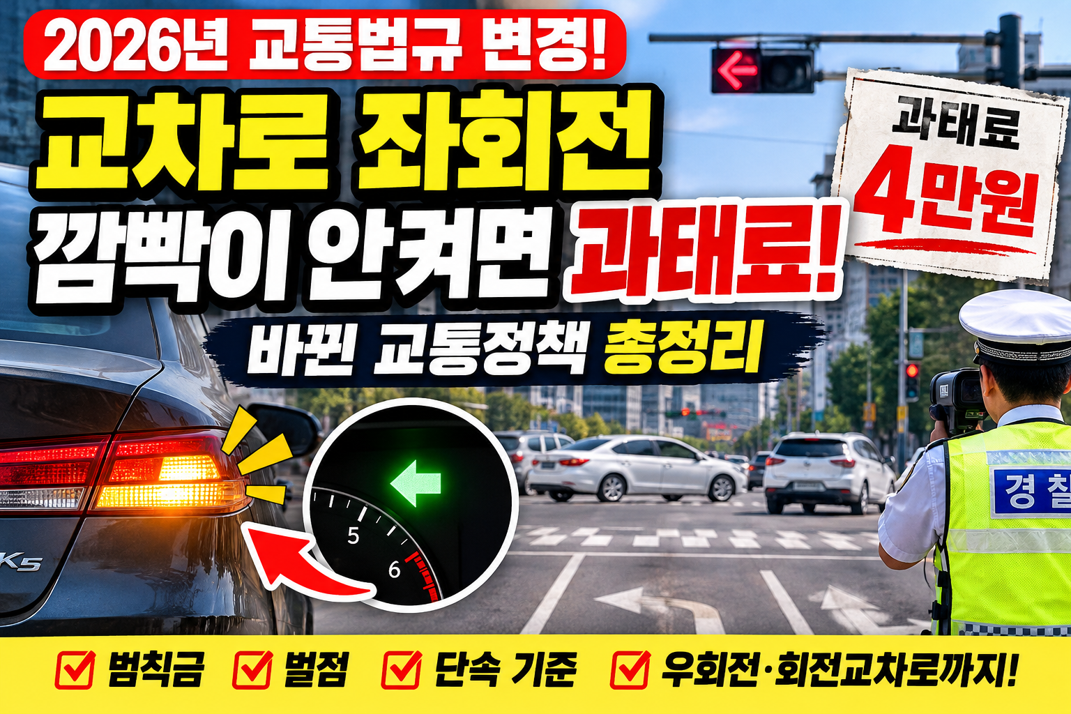 좌회전, 과태료, 벌점, 벌금, 신호등, 방향지시등, 교차로좌회전
