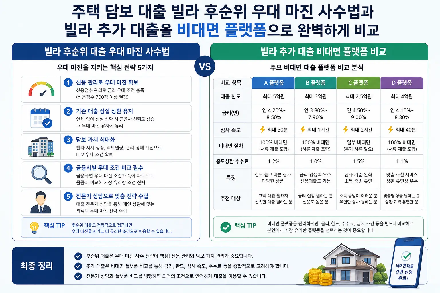 주택 담보 대출 빌라 후순위 우대 마진 사수법과 빌라 추가 대출을 비대면 플랫폼으로 완벽하게 비교하는 모습