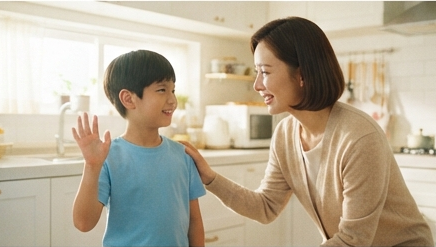 사과 후 미소지으며 인사하는 모자