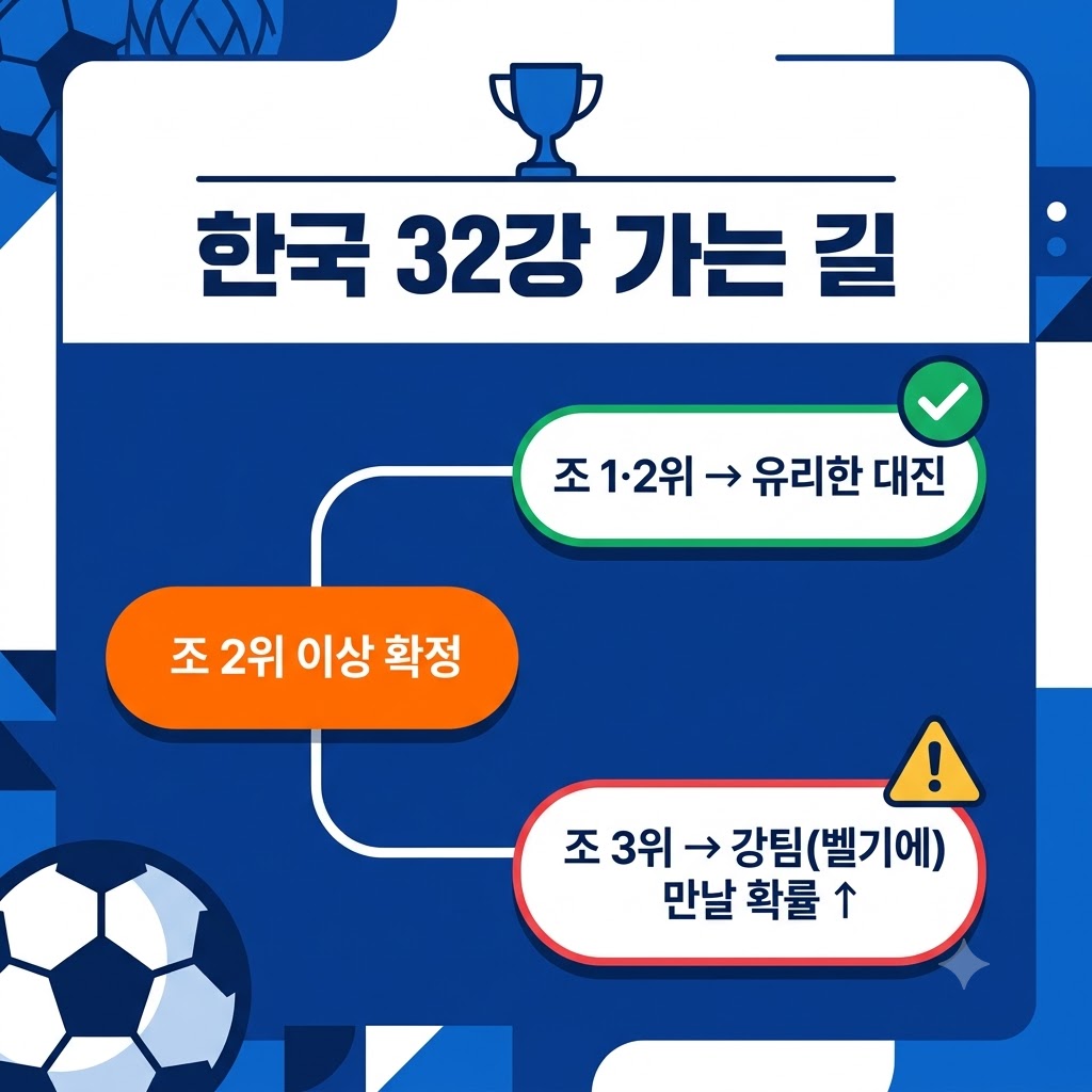 2026 월드컵 한국 32강 진출 경우의 수 조 2위 대진 분석 인포그래픽