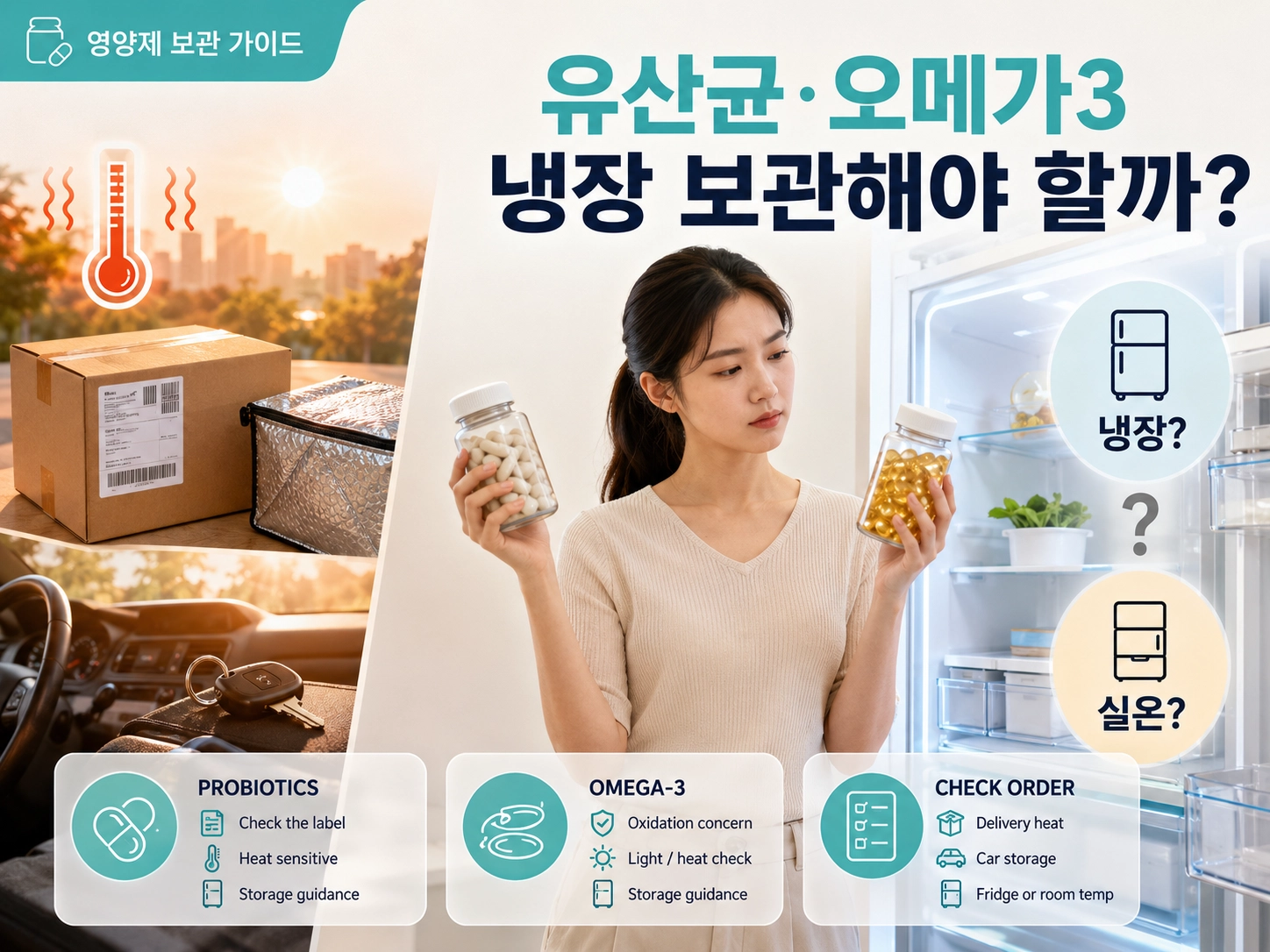 여름철 유산균·오메가3는 냉장 보관해야 할까? 고온 배송·차량 보관 판단하기