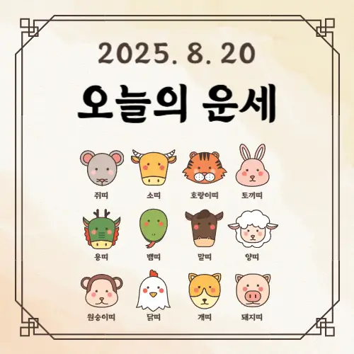 2025년 8월 20일 띠별로 보는 오늘의 운세