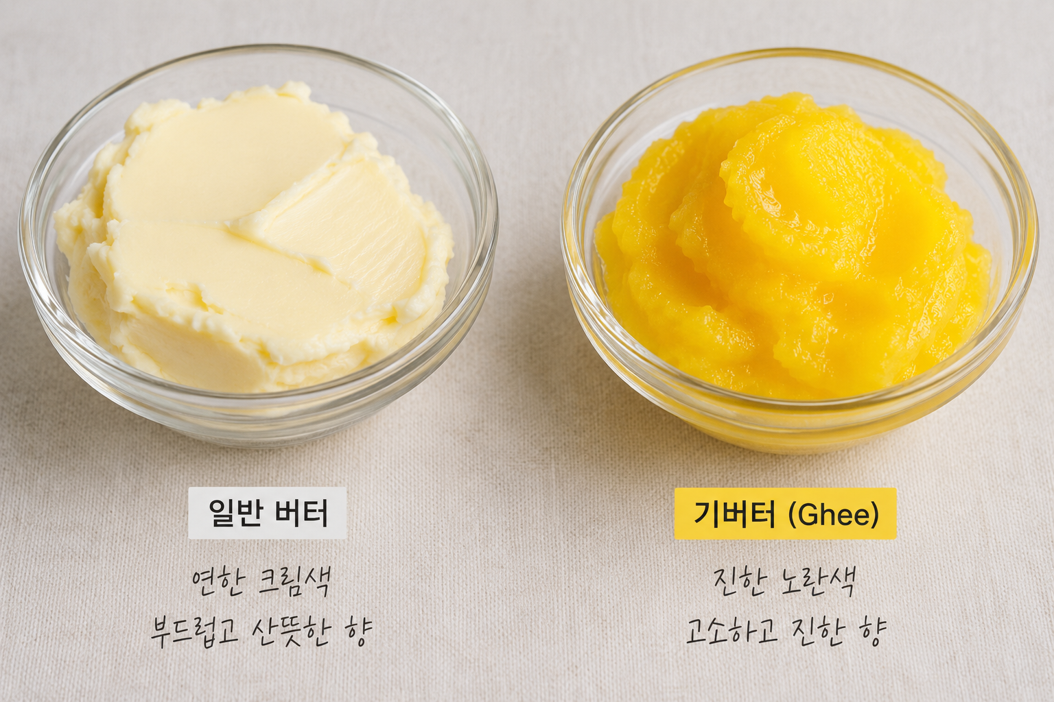 일반 버터와 기버터를 나란히 놓은 비교 사진