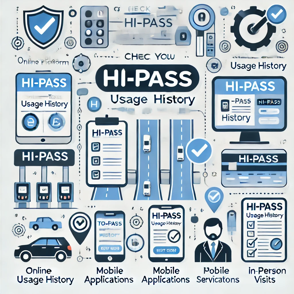 하이패스 사용내역 조회를 위한 온라인, 모바일, ARS, 현장 방문 아이콘