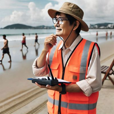연안안전지킴이가 바닷가를 순찰하며 안전점검을 하고 있는 모습