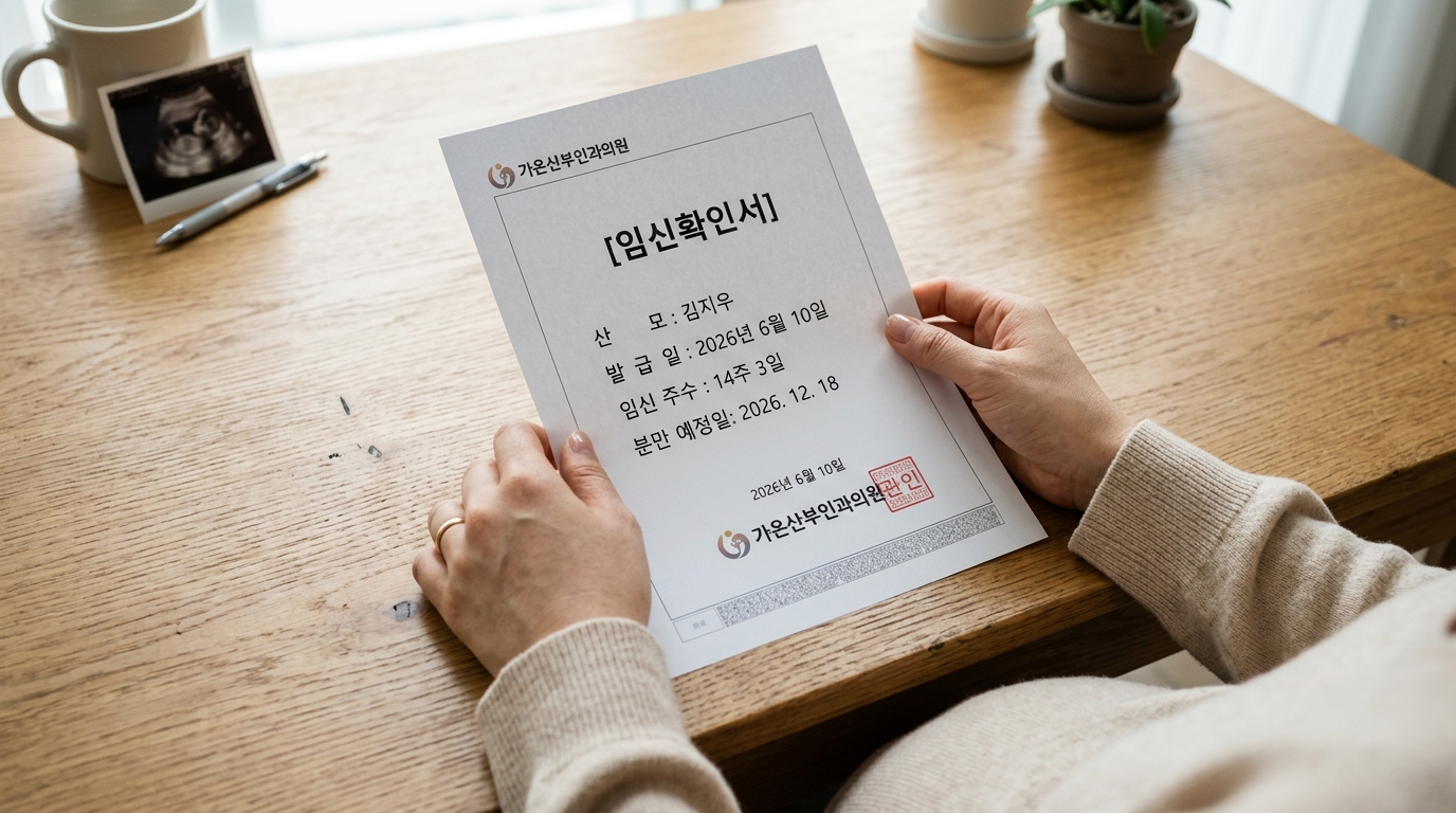 경기도 임산부 지원 자격을 증명하기 위한 임신확인서 서류.