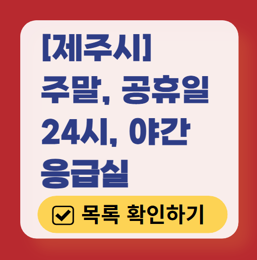 제주시 응급실 운영 병원 리스트 ❘ 주말, 토요일, 일요일, 공휴일 응급의학과 ❘ 24시 야간 응급진료 가능한 곳