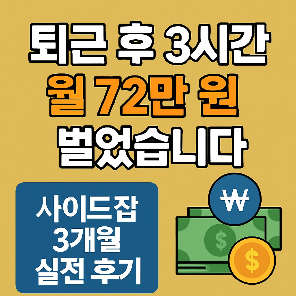 &ldquo;퇴근 후 3시간, 월 72만 원 벌었습니다&rdquo; &ndash; 사이드잡 3개월 실전 후기 공개