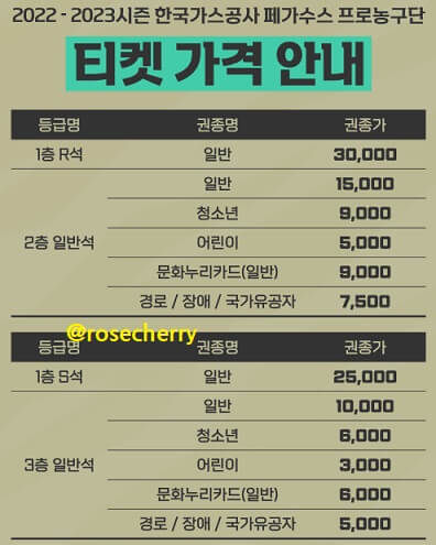 한국가스공사-페가수스-대구프로농구단-티켓가격-요금