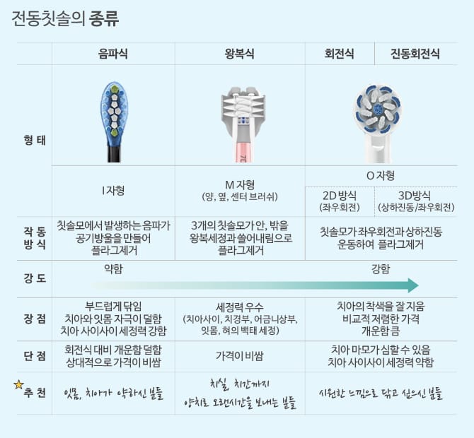 전동칫솔 추천 음파식 회전식 비교