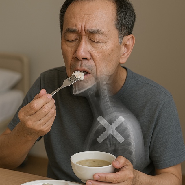 삼킴장애를 겪는 뇌졸중 환자의 식사 장면을 실사 느낌으로 표현(출처: 자체제작)