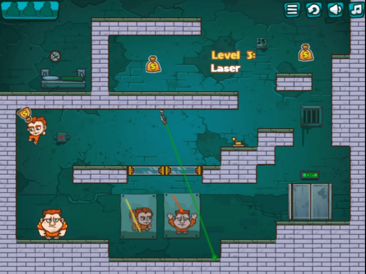 2인용-감옥탈출-게임하기2-플레이-작은-몸집의-죄수가-점프하여-골드를-획득하는-화면