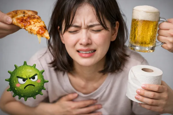 복통으로 힘들어하는 표정