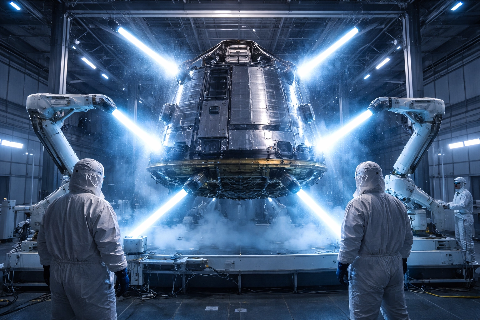 [AI 생성] 우주선 멸균 과정을 표현한 이미지