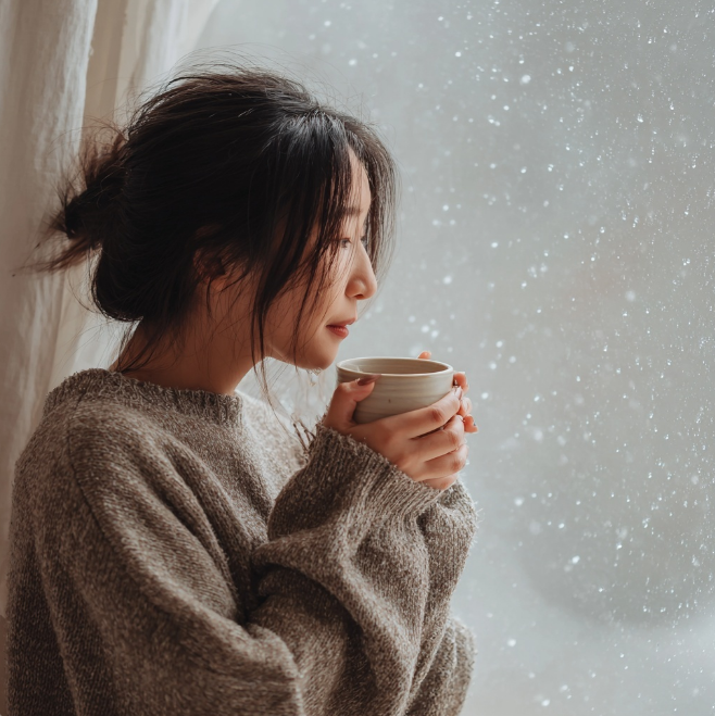 겨울 대추차 마시는 모습