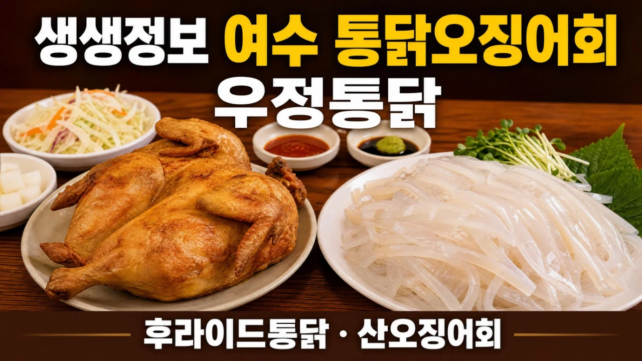 2TV 생생정보 여수 우정통닭 후라이드통닭과 산오징어회 통닭오징어회 이미지