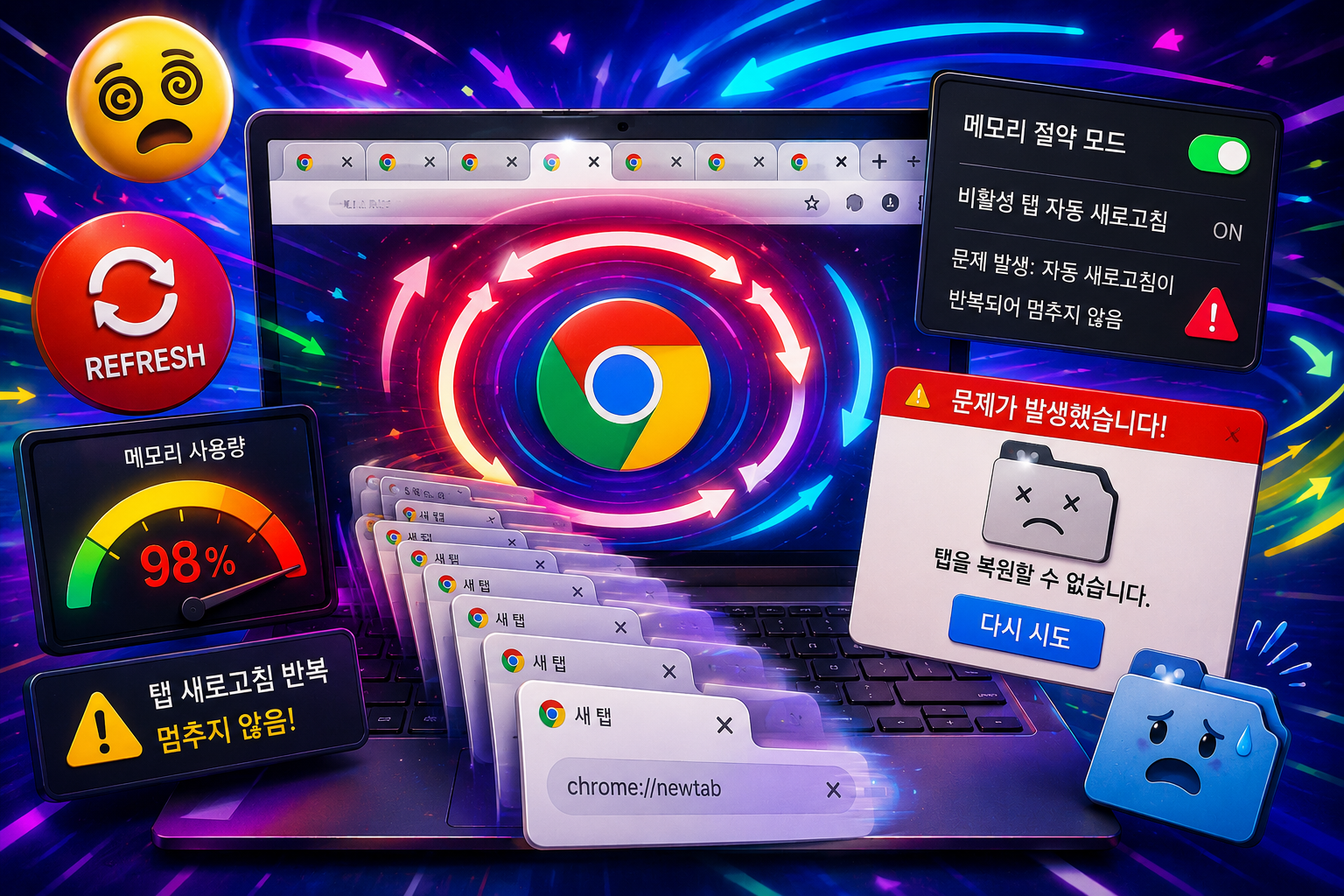 크롬 탭 자동 새로고침 반복 해결방법 총정리 메모리 절약모드 꺼짐 안됨 원인