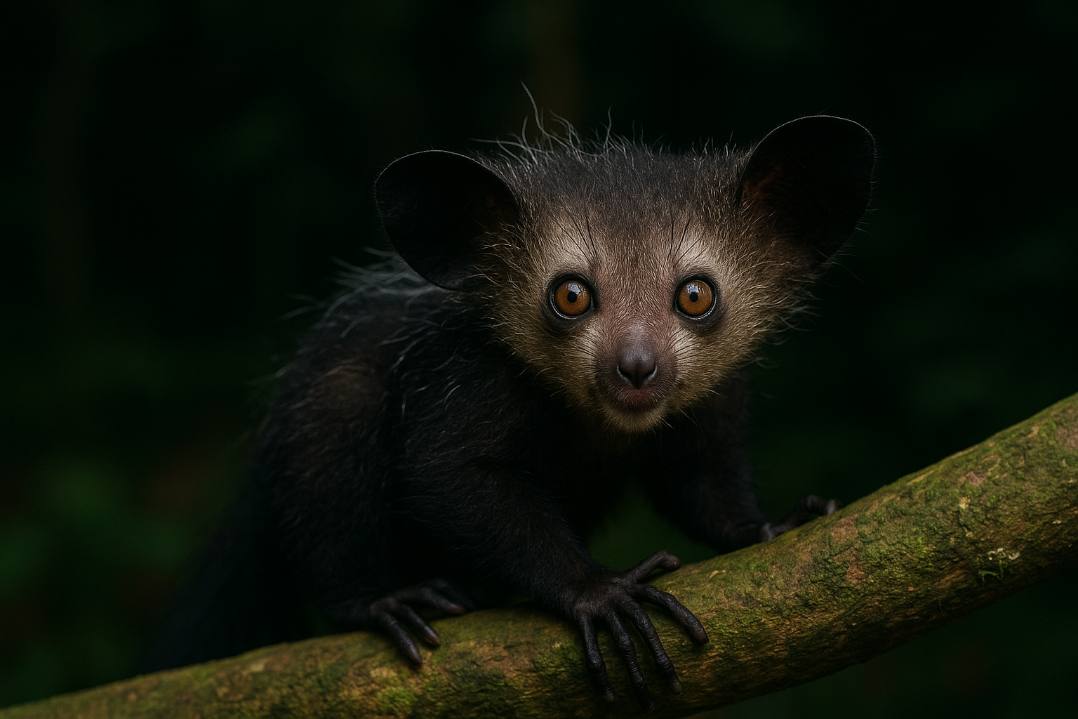 마다가스카르의 숲속에서 살아가는 아이아이(Aye-aye)