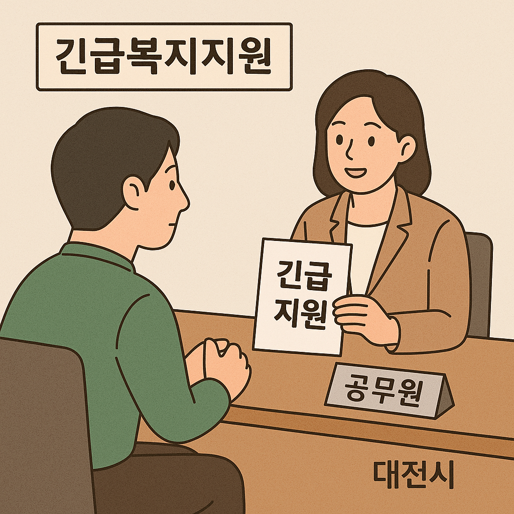 대전시 긴급복지지원을 안내받고 있는 시민과 공무원의 모습
