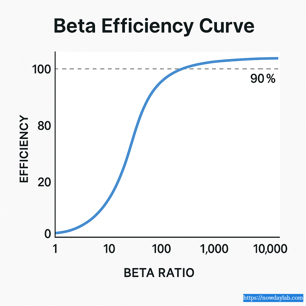 Beta ratio to efficiency curve (&eta; = 1 - 1/&beta;)